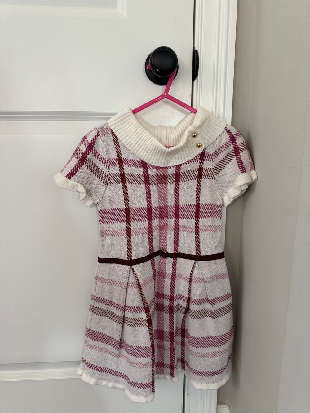 Janie and Jack Cream and Pink Plaid Knit Dress